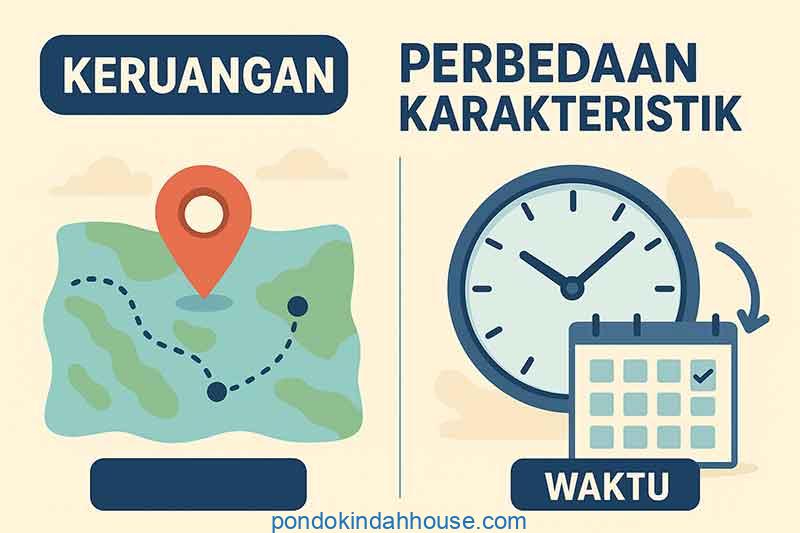 jelaskan perbedaan karakteristik konsep keruangan dan waktu
