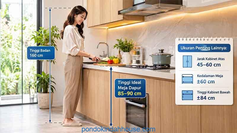 tinggi ideal meja dapur dari lantai